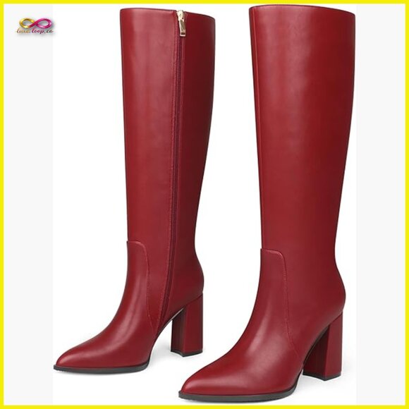 Knee High Boots Pointed Toe Chunky Heel Zipper Gogo Retro Y2K Dress Boots